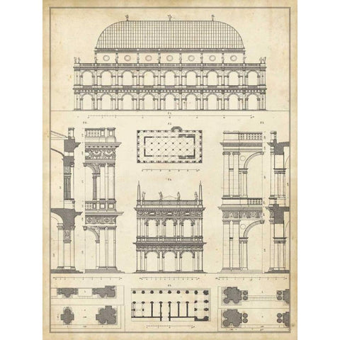 Vintage Architects Plan IV Gold Ornate Wood Framed Art Print with Double Matting by Vision Studio