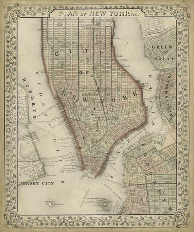 Plan of New York Black Ornate Wood Framed Art Print with Double Matting by Mitchell