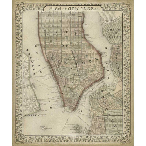 Plan of New York Gold Ornate Wood Framed Art Print with Double Matting by Mitchell