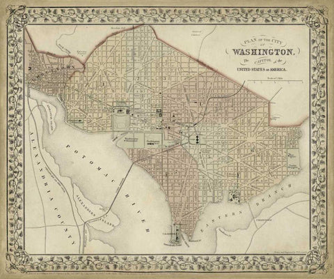 Plan of Washington, D.C. White Modern Wood Framed Art Print with Double Matting by Mitchell