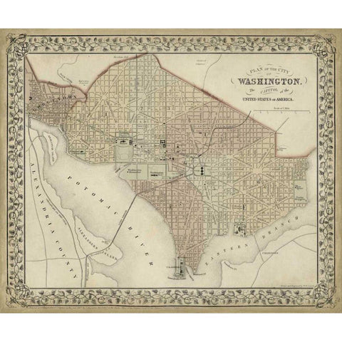 Plan of Washington, D.C. Gold Ornate Wood Framed Art Print with Double Matting by Mitchell