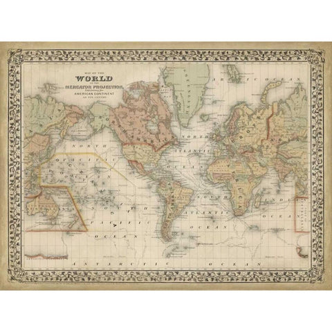 Mitchells World Map White Modern Wood Framed Art Print by Mitchell