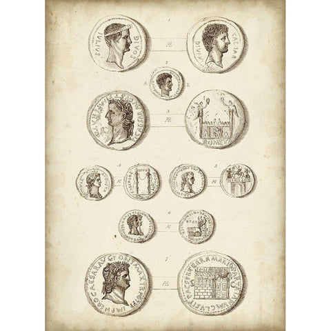 Antique Roman Coins I White Modern Wood Framed Art Print by Unknown