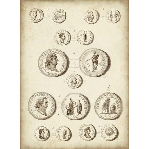 Antique Roman Coins III Gold Ornate Wood Framed Art Print with Double Matting by Unknown