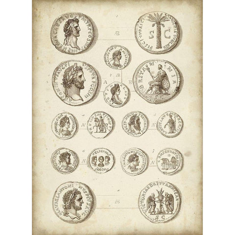 Antique Roman Coins IV Gold Ornate Wood Framed Art Print with Double Matting by Unknown