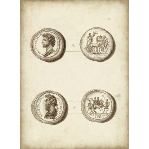 Antique Roman Coins VI Black Modern Wood Framed Art Print by Unknown