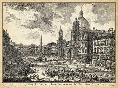 Veduta di Piazza Navona Black Ornate Wood Framed Art Print with Double Matting by Piranesi