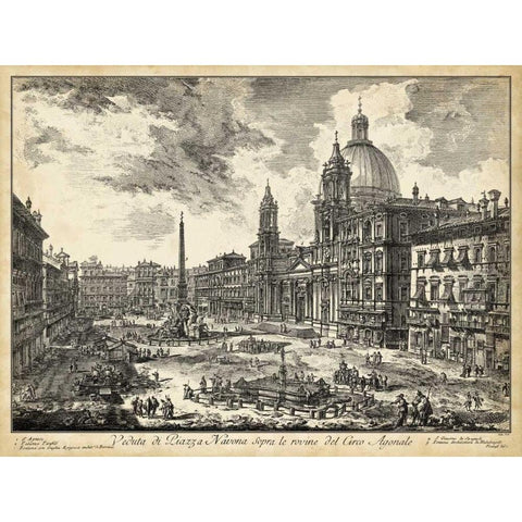 Veduta di Piazza Navona Black Modern Wood Framed Art Print with Double Matting by Piranesi