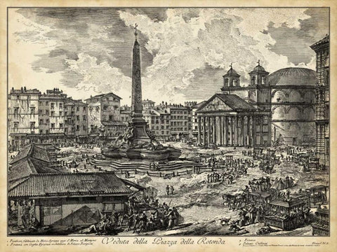 Veduta della Piazza della Rotunda Black Ornate Wood Framed Art Print with Double Matting by Piranesi