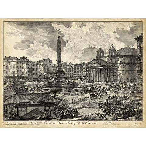 Veduta della Piazza della Rotunda Black Modern Wood Framed Art Print with Double Matting by Piranesi