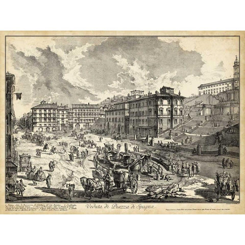Veduta di Piazza di Spagna Black Modern Wood Framed Art Print with Double Matting by Piranesi