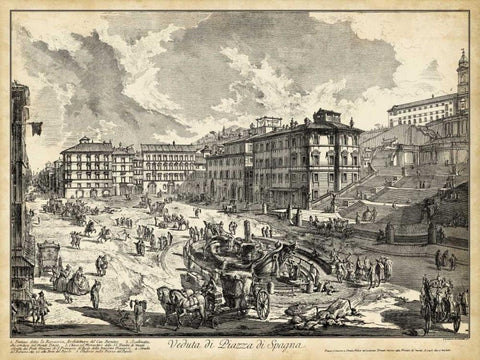 Veduta di Piazza di Spagna Black Ornate Wood Framed Art Print with Double Matting by Piranesi