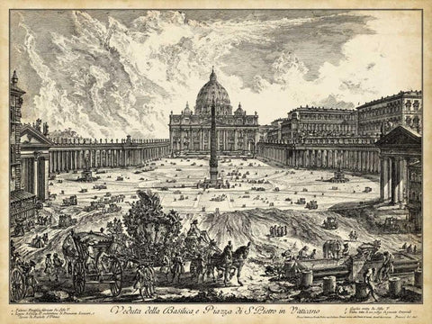 Veduta della Basilica di S. Pietro White Modern Wood Framed Art Print with Double Matting by Piranesi