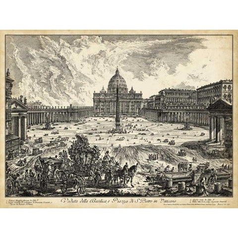 Veduta della Basilica di S. Pietro Black Modern Wood Framed Art Print with Double Matting by Piranesi