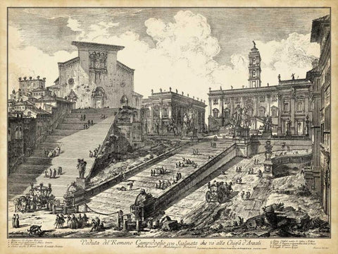 Veduta del Romano Campidoglio White Modern Wood Framed Art Print with Double Matting by Piranesi