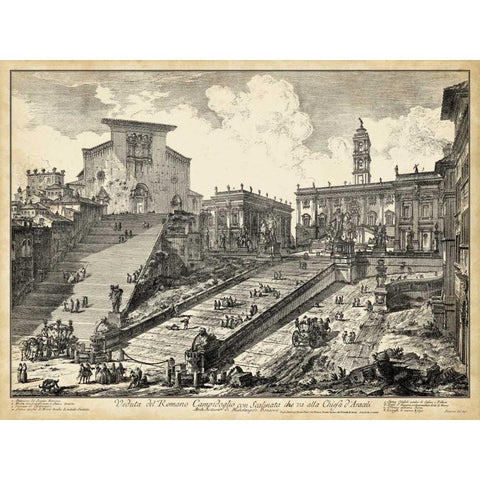 Veduta del Romano Campidoglio Gold Ornate Wood Framed Art Print with Double Matting by Piranesi