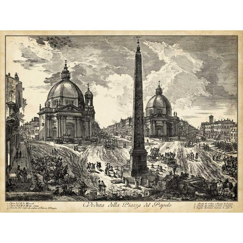 Veduta della Piazza del Popolo Black Modern Wood Framed Art Print with Double Matting by Piranesi