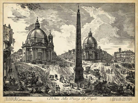 Veduta della Piazza del Popolo Black Ornate Wood Framed Art Print with Double Matting by Piranesi