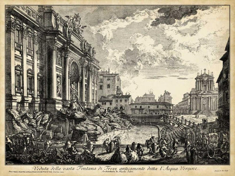 Veduta della vasta Fontana di Trevi White Modern Wood Framed Art Print with Double Matting by Piranesi