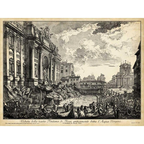Veduta della vasta Fontana di Trevi Black Modern Wood Framed Art Print with Double Matting by Piranesi