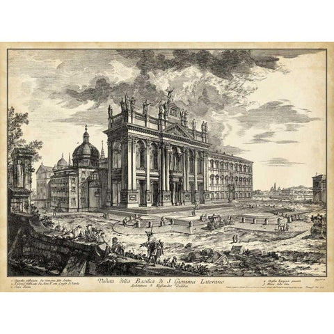 Veduta Basilica S.Giovanni Laterano Black Modern Wood Framed Art Print with Double Matting by Piranesi