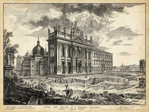 Veduta Basilica S.Giovanni Laterano Black Ornate Wood Framed Art Print with Double Matting by Piranesi