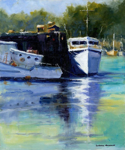 Morning at the Marina Black Ornate Wood Framed Art Print with Double Matting by Chenault, Barbara