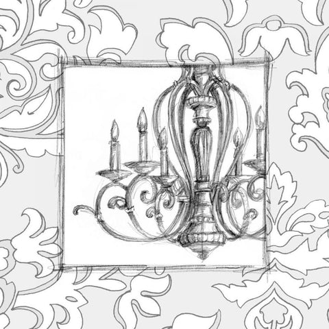 Decorative Chandelier III Gold Ornate Wood Framed Art Print with Double Matting by Harper, Ethan