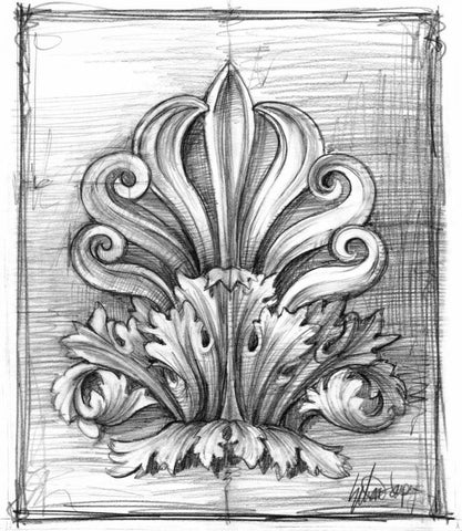 Non-Embellished Decorative Ornament I Black Ornate Wood Framed Art Print with Double Matting by Harper, Ethan