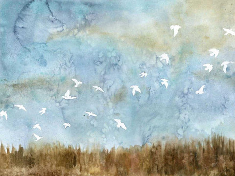 Birds in Flight I White Modern Wood Framed Art Print with Double Matting by Meagher, Megan