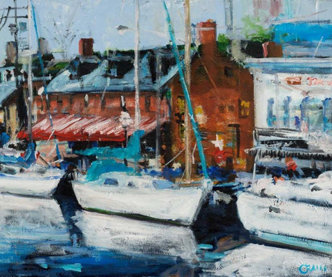 Annapolis Wharf Black Ornate Wood Framed Art Print with Double Matting by Crain, Curt