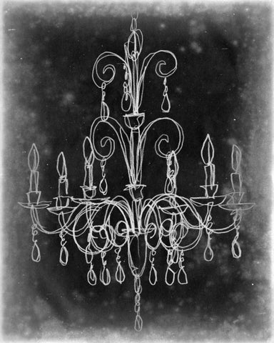 Chalkboard Chandelier Sketch II Black Ornate Wood Framed Art Print with Double Matting by Harper, Ethan