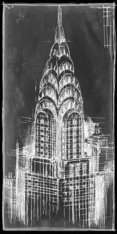 Chrysler Blueprint White Modern Wood Framed Art Print with Double Matting by Harper, Ethan