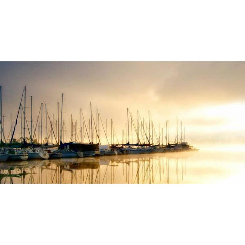 Marina Morning I Black Modern Wood Framed Art Print with Double Matting by Head, Danny