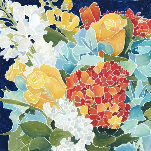 Midnight Florals II White Modern Wood Framed Art Print with Double Matting by Meagher, Megan