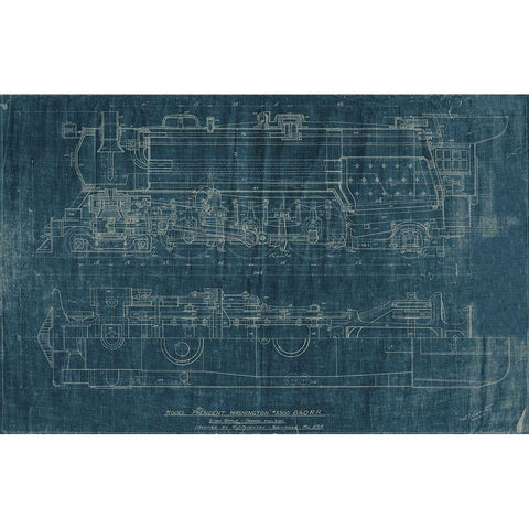 Train Blueprint I Black Modern Wood Framed Art Print with Double Matting by Vision Studio