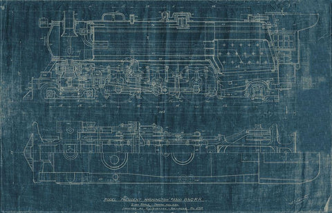 Train Blueprint I White Modern Wood Framed Art Print with Double Matting by Vision Studio