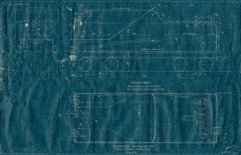 Train Blueprint III White Modern Wood Framed Art Print with Double Matting by Vision Studio