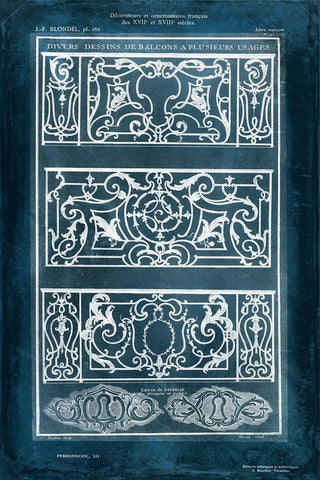 Ornamental Iron Blueprint I Black Ornate Wood Framed Art Print with Double Matting by Vision Studio