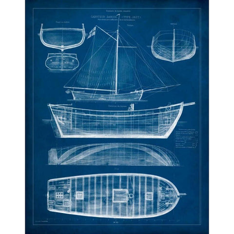 Antique Ship Blueprint II White Modern Wood Framed Art Print by Vision Studio