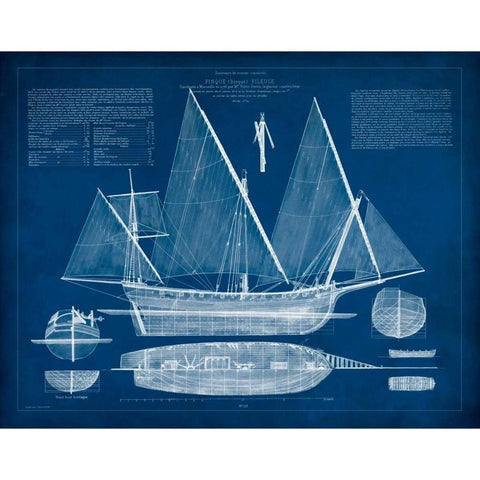 Antique Ship Blueprint III Gold Ornate Wood Framed Art Print with Double Matting by Vision Studio