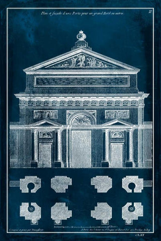 Palace Facade Blueprint I Black Ornate Wood Framed Art Print with Double Matting by Vision Studio