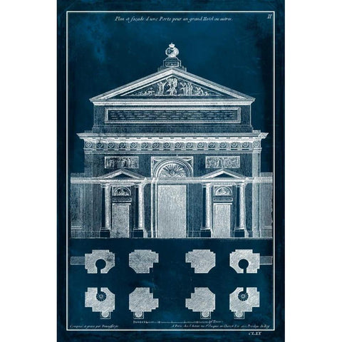 Palace Facade Blueprint I White Modern Wood Framed Art Print by Vision Studio