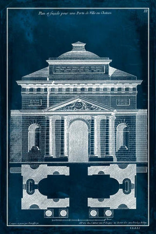 Palace Facade Blueprint II Black Ornate Wood Framed Art Print with Double Matting by Vision Studio