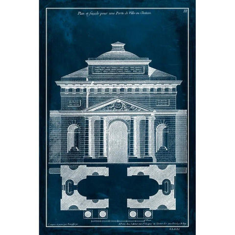 Palace Facade Blueprint II Black Modern Wood Framed Art Print with Double Matting by Vision Studio
