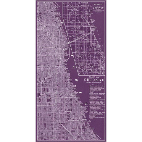 Graphic Map of Chicago Black Modern Wood Framed Art Print with Double Matting by Vision Studio