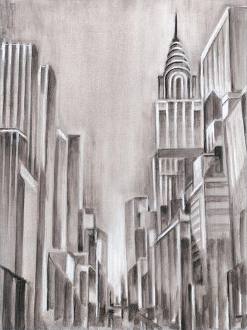 Art Deco Cityscape I White Modern Wood Framed Art Print with Double Matting by Harper, Ethan