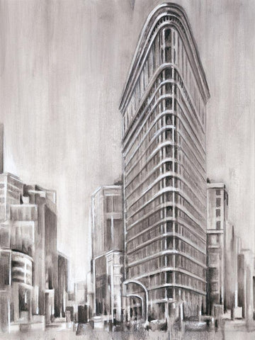 Art Deco Cityscape II White Modern Wood Framed Art Print with Double Matting by Harper, Ethan
