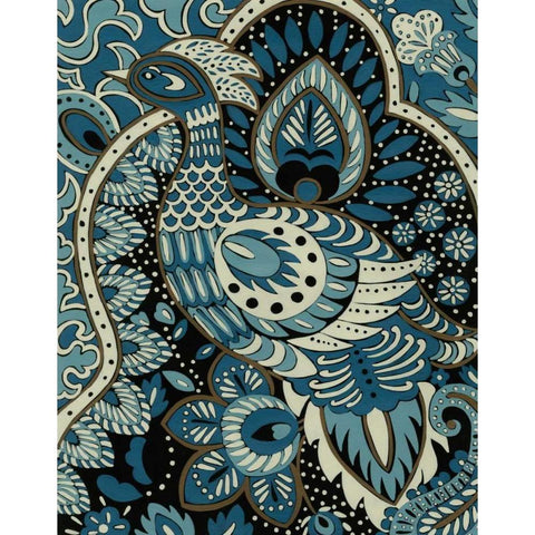 Indigo Peacock II White Modern Wood Framed Art Print by Zarris, Chariklia