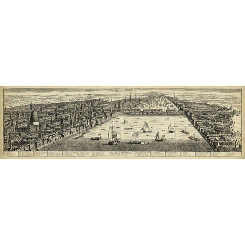 The West Prospect of London Gold Ornate Wood Framed Art Print with Double Matting by Unknown